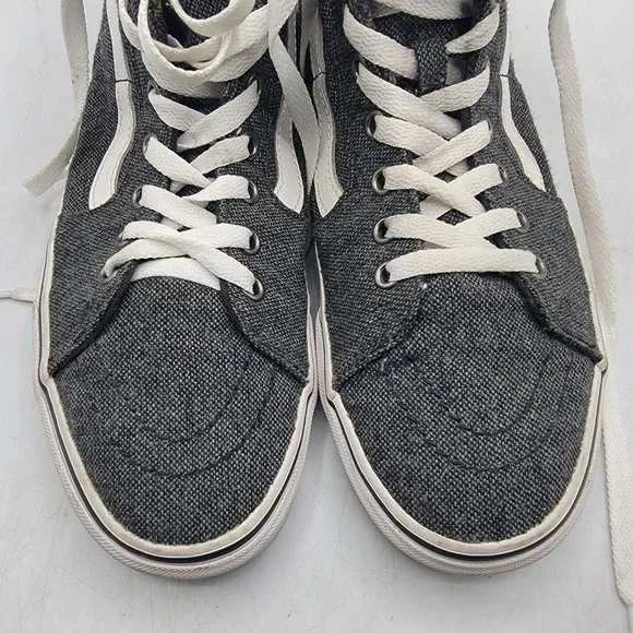 VANS Sk8 Hi Mens 8.5 Tweed Black True White Sneaker Shoes High Tops Athletic