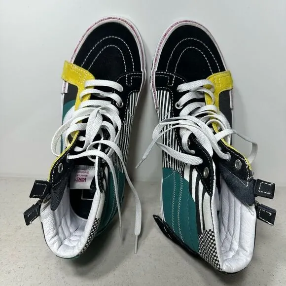 VANS SK8-HI Deconstructed Cut &amp; Paste Checks Stripes Zipper Side Suede Shoes 7,5