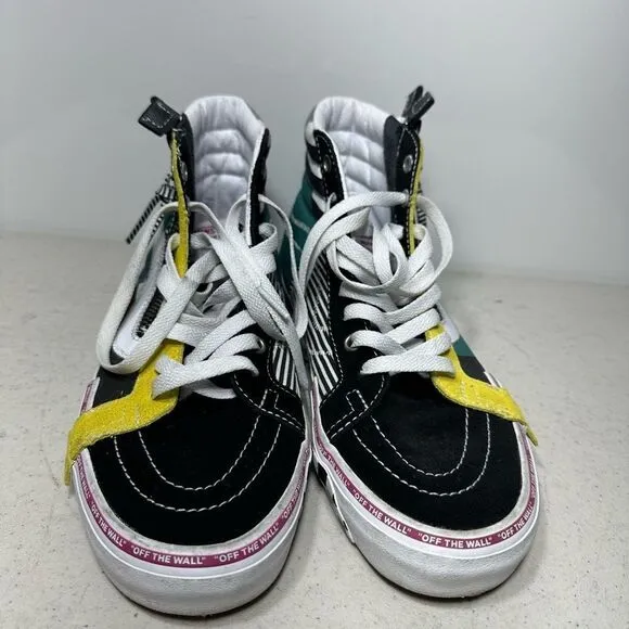 VANS SK8-HI Deconstructed Cut &amp; Paste Checks Stripes Zipper Side Suede Shoes 7,5