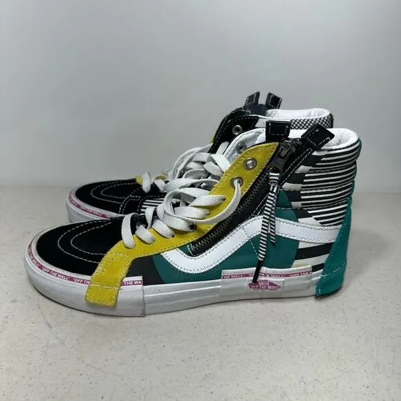 VANS SK8-HI Deconstructed Cut &amp; Paste Checks Stripes Zipper Side Suede Shoes 7,5