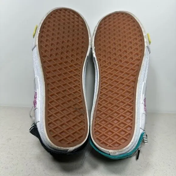 VANS SK8-HI Deconstructed Cut &amp; Paste Checks Stripes Zipper Side Suede Shoes 7,5