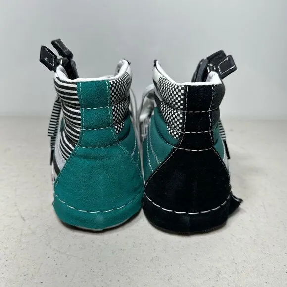 VANS SK8-HI Deconstructed Cut &amp; Paste Checks Stripes Zipper Side Suede Shoes 7,5