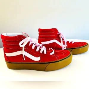 VANS SK8 Red Suede Canvas High Top Skate Shoe Gum Sole Sneaker Men 8 Women 9.5