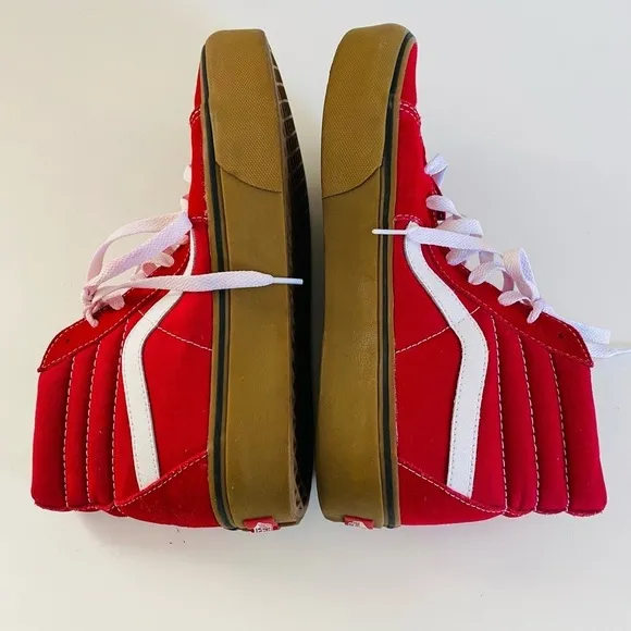 VANS SK8 Red Suede Canvas High Top Skate Shoe Gum Sole Sneaker Men 8 Women 9.5