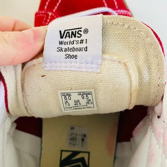 VANS SK8 Red Suede Canvas High Top Skate Shoe Gum Sole Sneaker Men 8 Women 9.5