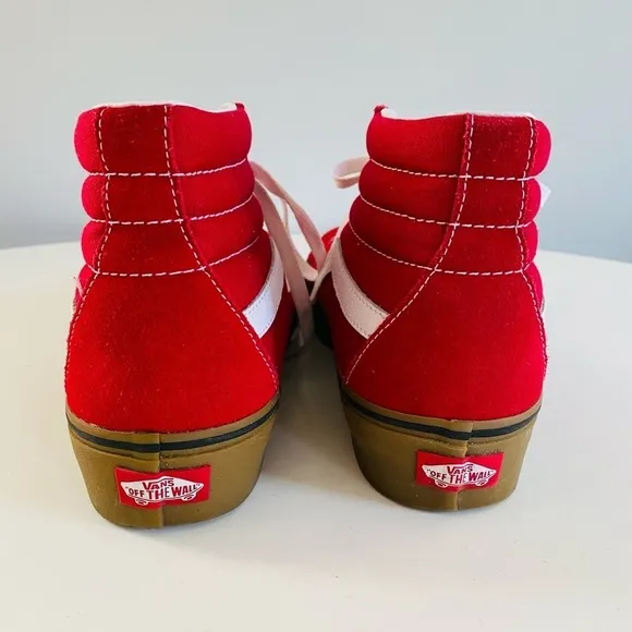 VANS SK8 Red Suede Canvas High Top Skate Shoe Gum Sole Sneaker Men 8 Women 9.5