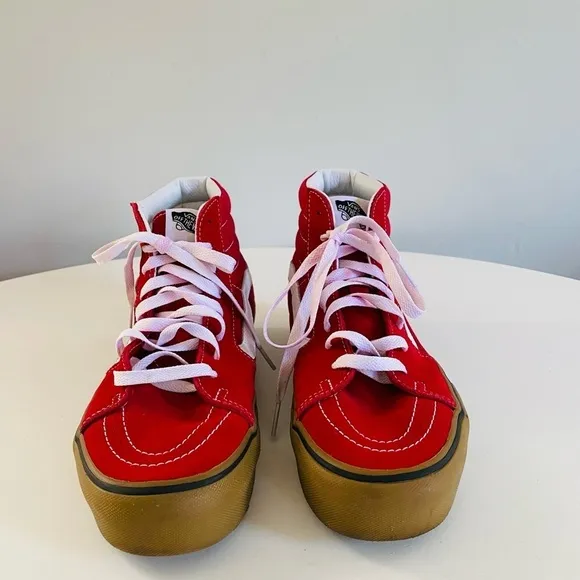 VANS SK8 Red Suede Canvas High Top Skate Shoe Gum Sole Sneaker Men 8 Women 9.5