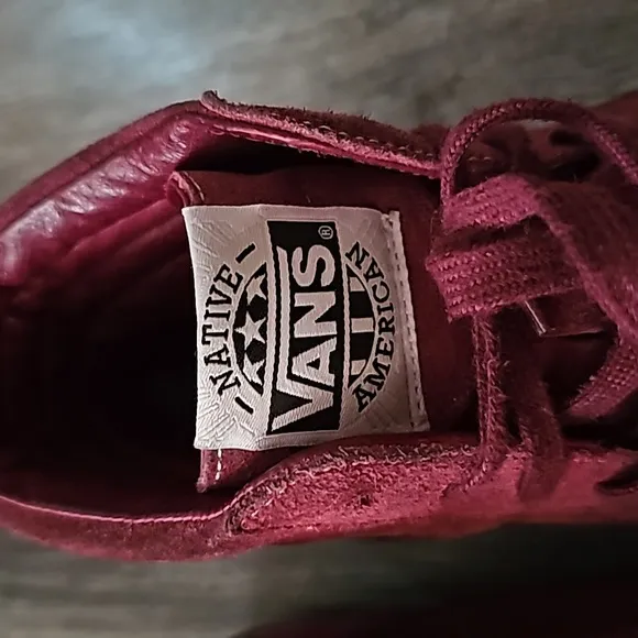 Vans Supreme Native American maroon suede sneakers high too lace up logo men8.5
