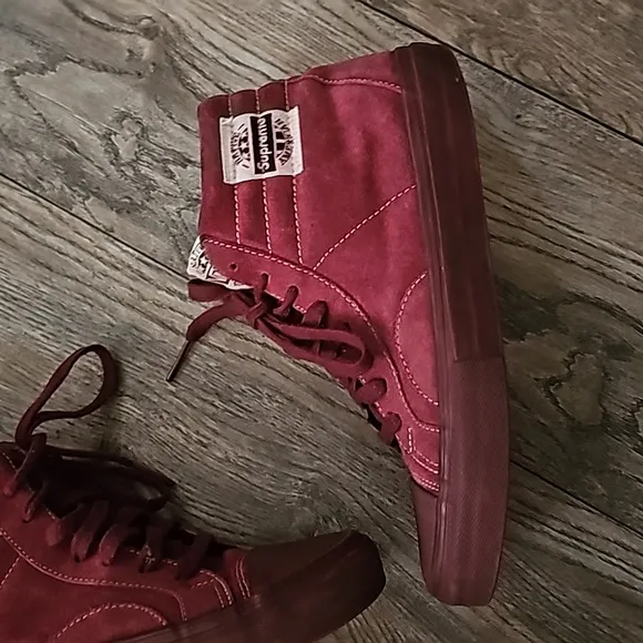 Vans Supreme Native American maroon suede sneakers high too lace up logo men8.5