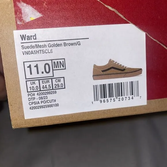 Vans Ward Suede Golden Brown Black Shoes Men’s Size 11 GVNOA5HTSCL6 Fall New