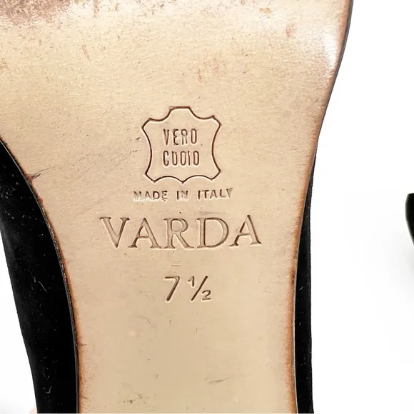 Varda Handmade Italian Black Suede Pumps, Size 7.5
