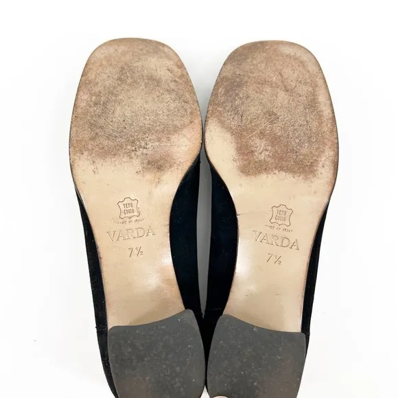 Varda Handmade Italian Black Suede Pumps, Size 7.5
