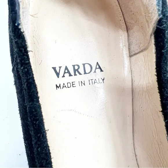 Varda Handmade Italian Black Suede Pumps, Size 7.5