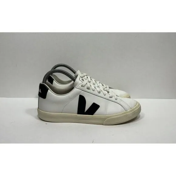 Veja Esplar Womens Size 6 White Leather Black V Logo Stitched Casual Shoes