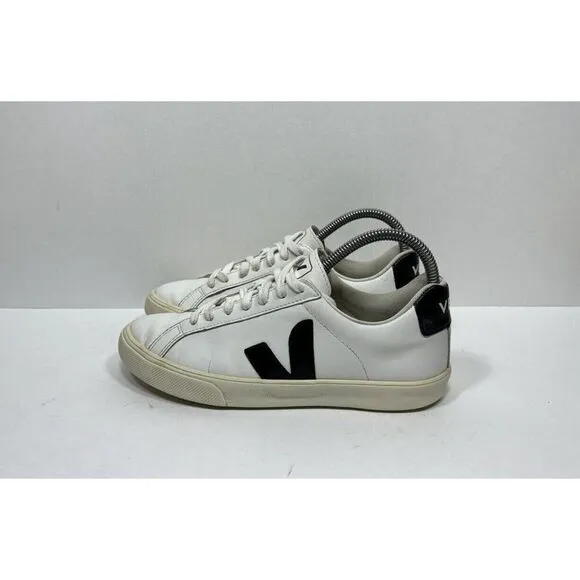 Veja Esplar Womens Size 6 White Leather Black V Logo Stitched Casual Shoes