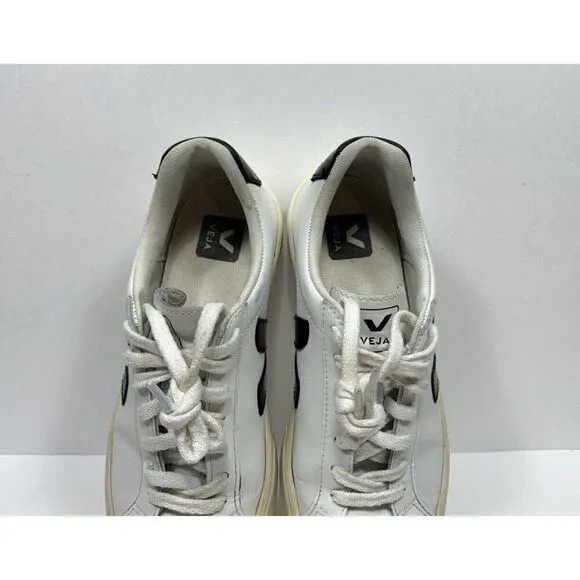 Veja Esplar Womens Size 6 White Leather Black V Logo Stitched Casual Shoes
