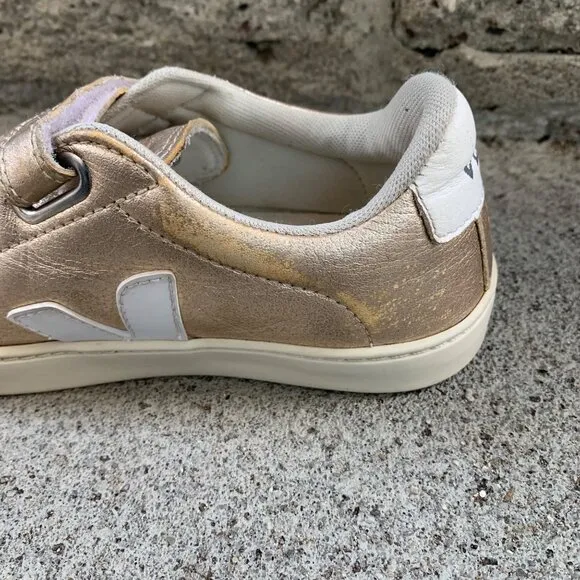 VEJA Gold Sneakers Girls US 2 Euro 33 Running Shoes Metallic Sneaker Velcro Shoe