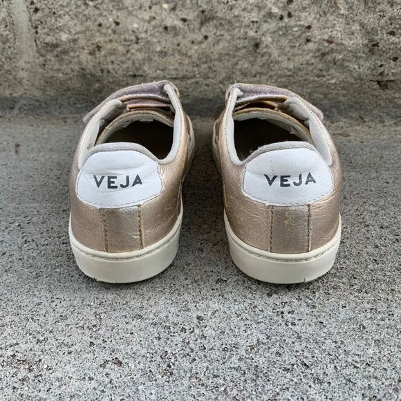 VEJA Gold Sneakers Girls US 2 Euro 33 Running Shoes Metallic Sneaker Velcro Shoe