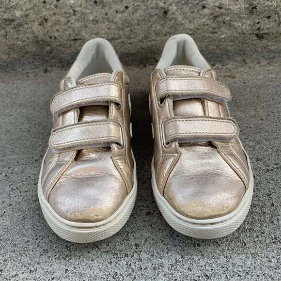 VEJA Gold Sneakers Girls US 2 Euro 33 Running Shoes Metallic Sneaker Velcro Shoe