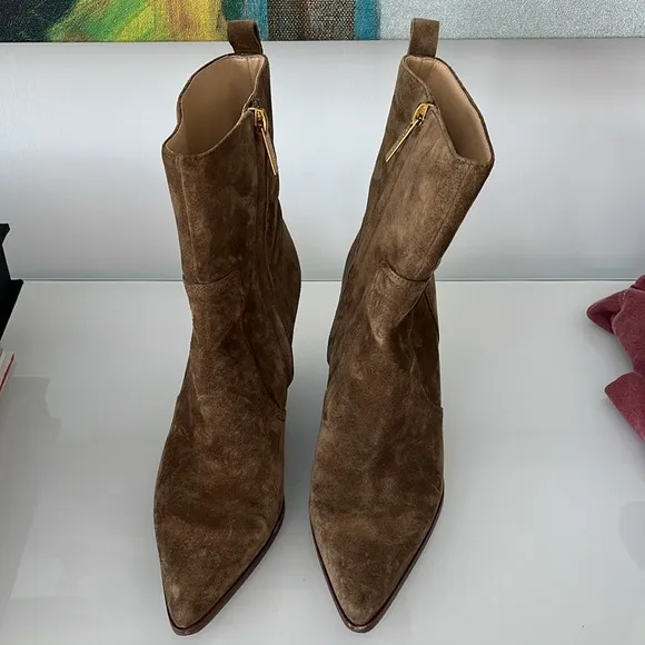 VERONICA BEARD women's logan suede bootie in hazelwood brown size 6