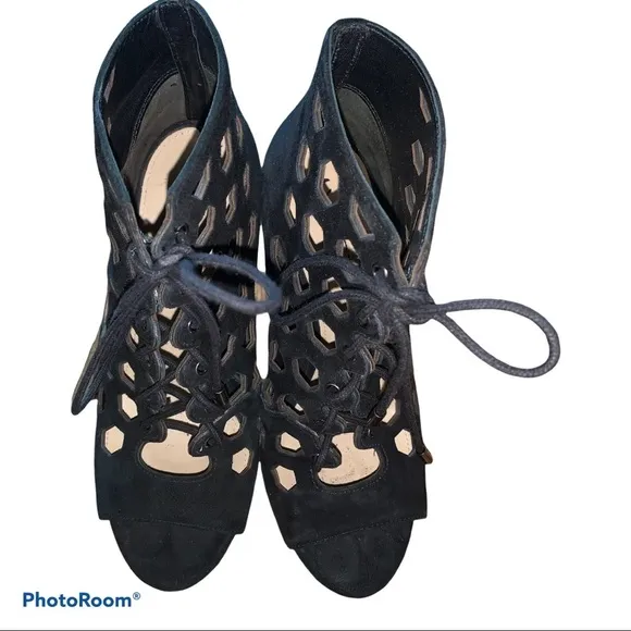 Via Spiga Eloise Black Suede Cage Booties Heels