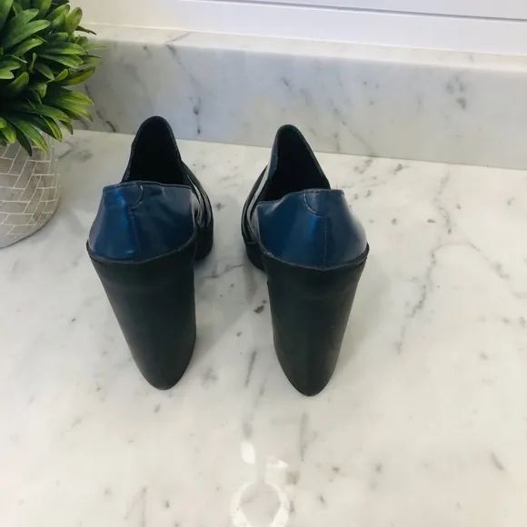 VIC Matie blue moccasins on black rubber shoes