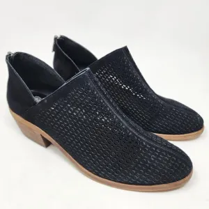 Vince Camuto Paleta Ankle Booties Women 9 Black Suede Perforated Zip Block Heel