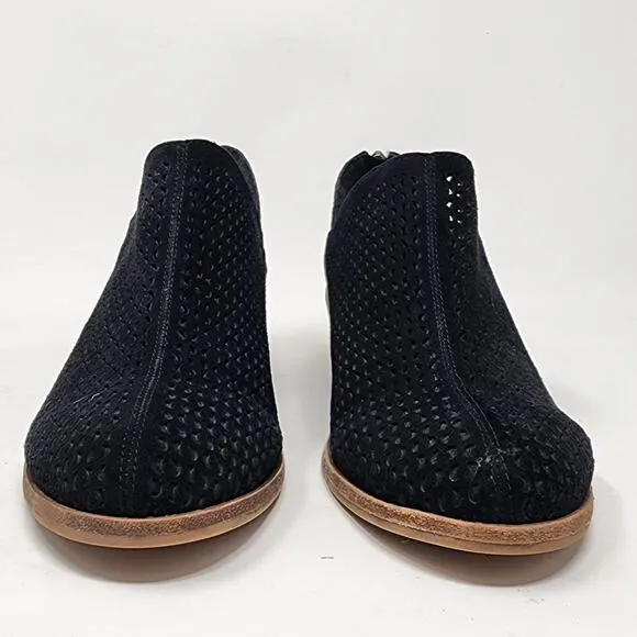 Vince Camuto Paleta Ankle Booties Women 9 Black Suede Perforated Zip Block Heel