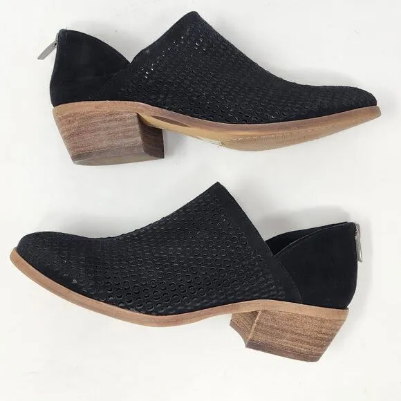 Vince Camuto Paleta Ankle Booties Women 9 Black Suede Perforated Zip Block Heel