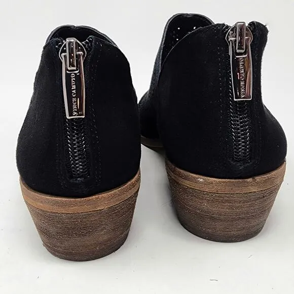 Vince Camuto Paleta Ankle Booties Women 9 Black Suede Perforated Zip Block Heel