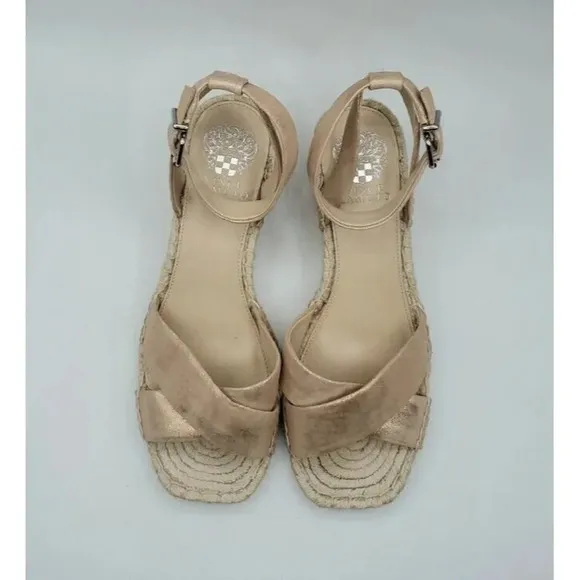 Vince Camuto Women Heel Wedge Shoes Open Toe Rose Gold Espadrille Sandal 9.5M