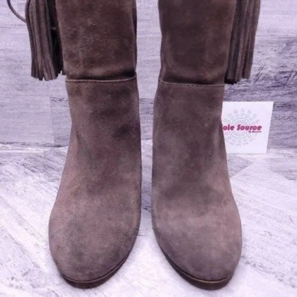 Vince Camuto Fermal Suede Mid Calf Tassel Heeled Boot Gray Women's sz 6.5