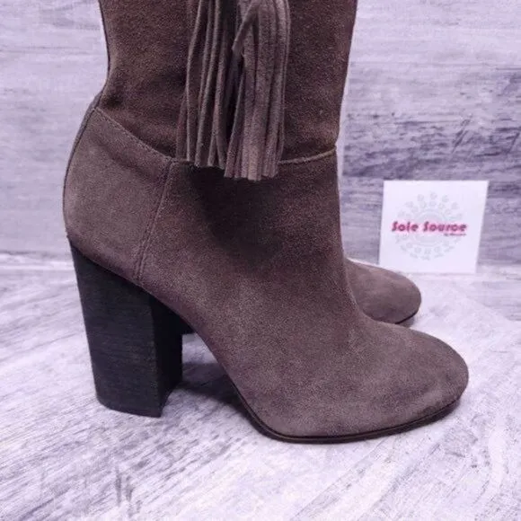 Vince Camuto Fermal Suede Mid Calf Tassel Heeled Boot Gray Women's sz 6.5