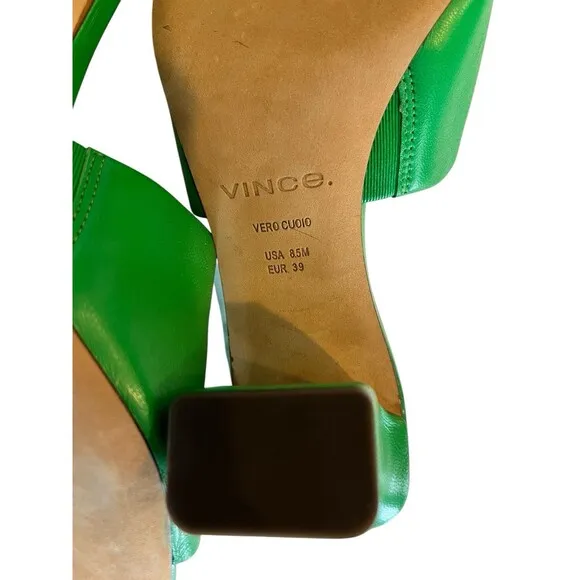 Vince Heeled Sandal Lulu Women's Green Mule Sz 8.5 EUR 39 NWOT Display