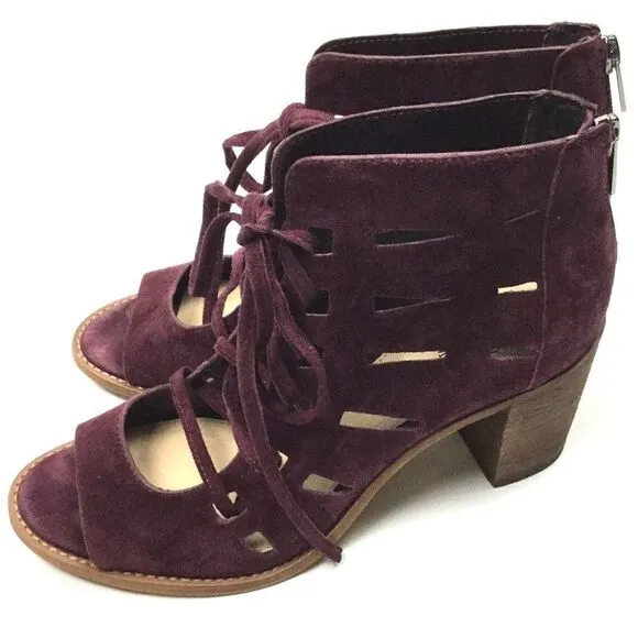 Vince Camuto Purple Suede Open Toe Booties 8.5M