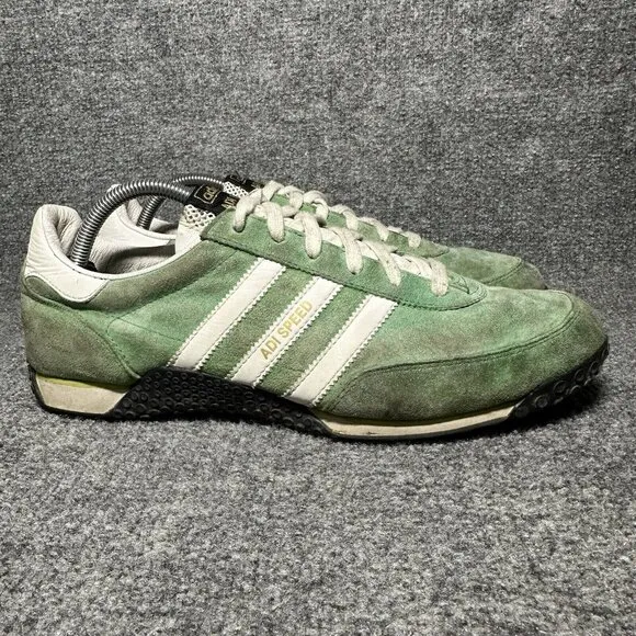 Vintage 2005 Adidas Adispeed Green Suede Low Lace Up Sneaker Shoes Men’s Size 11