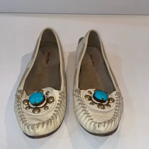 Vintage 90’s Miu Miu by Prada: Bufalo Stone pointy toe ivory moccasins VGUC 37.5