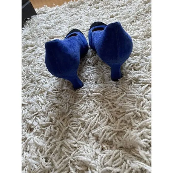 Vintage Escada Heels Shoes Black Blue Suede Leather 36.5 / 6.5 Almond Toe