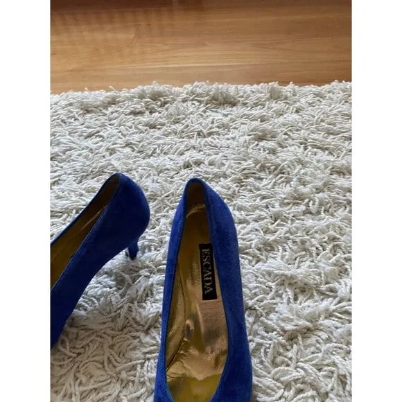 Vintage Escada Heels Shoes Black Blue Suede Leather 36.5 / 6.5 Almond Toe