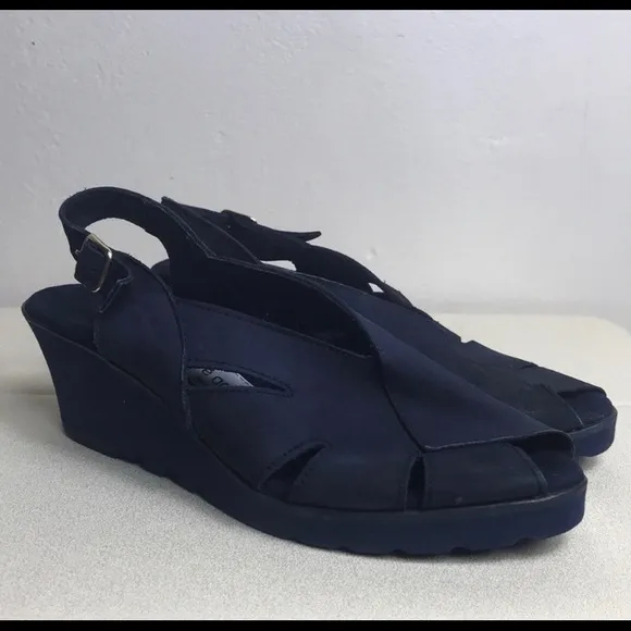 Vintage Handmade Navy Blue Suede Women shoes Size 7