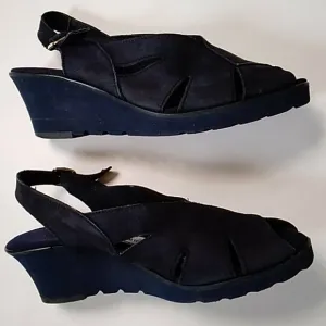 Vintage Handmade Navy Blue Suede Women shoes Size 7