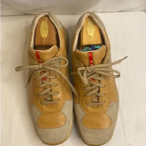 Vintage PRADA Men's SNEAKERS SUEDE/Leather Tan and Cream Sneakers size 9