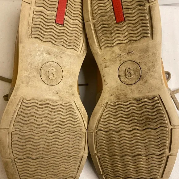Vintage PRADA Men's SNEAKERS SUEDE/Leather Tan and Cream Sneakers size 9