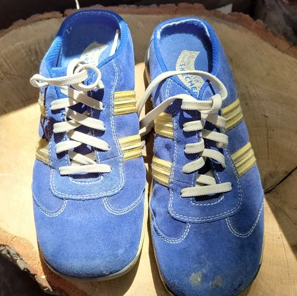 VINTAGE SKECHERS Blue Suede Leather Bowling Mule Clog- Size 10