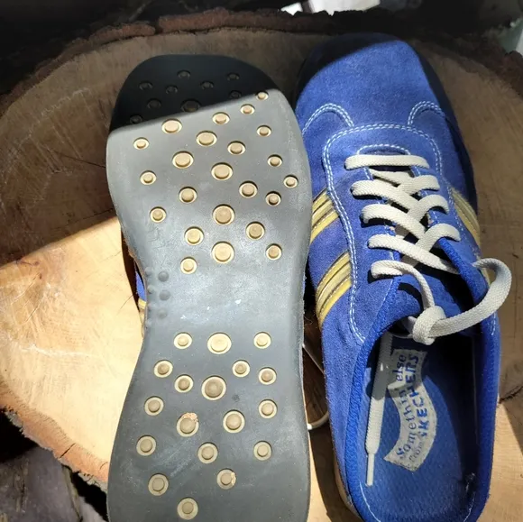 VINTAGE SKECHERS Blue Suede Leather Bowling Mule Clog- Size 10