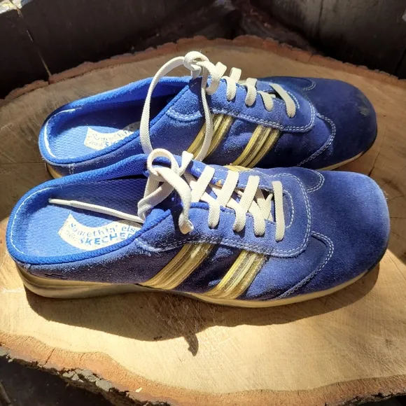 VINTAGE SKECHERS Blue Suede Leather Bowling Mule Clog- Size 10