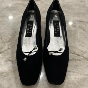 VINTAGE Stuart Weitzman | Square Toe Block Heels | Black Fabric | 7 Narrow