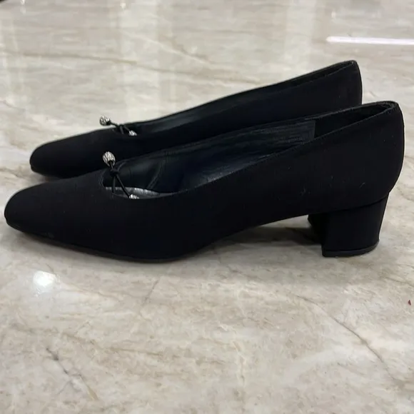 VINTAGE Stuart Weitzman | Square Toe Block Heels | Black Fabric | 7 Narrow