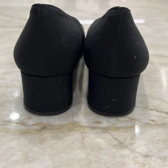VINTAGE Stuart Weitzman | Square Toe Block Heels | Black Fabric | 7 Narrow