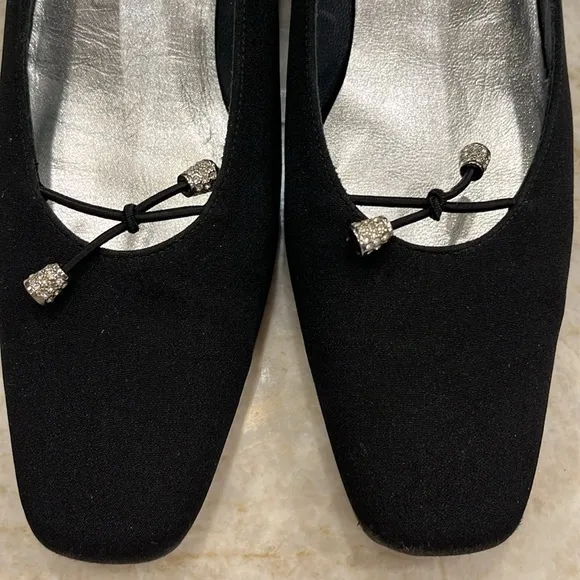VINTAGE Stuart Weitzman | Square Toe Block Heels | Black Fabric | 7 Narrow